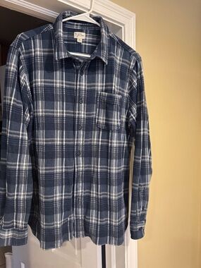 J. Crew Men's Blue and White Plaid Button-Down Shirt